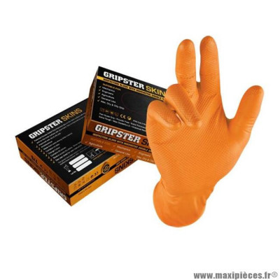Boite de 50 gants d'atelier jetable t10 xl nitrile haute resistance couleur orange