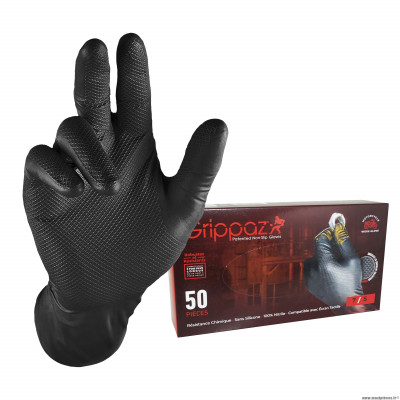 Boite de 25 gants atelier nitrile ecailles de poisson resistant noir t7 s