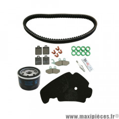 Kit entretien (bougie ngk + filtre à air artein + courroie bando + galets malossi + plaquettes avant et arrière newfren + filtre huile hiflofiltro) pour maxi scooter 400cc piaggio mp3 après 2007