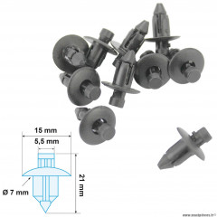 Clips de carrosserie x10 pour moto / pour maxi-scooter (15x21x7x5.5) modèle à