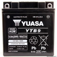 Batterie marque Yuasa YTB9 12V 9AH AGM WC (remplace la ytx9-bs)
