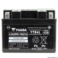 Batterie marque Yuasa YTB4L 12V 4 AH AGM (remplace la ytx4L-bs)