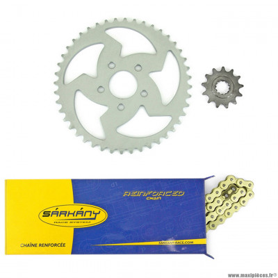 Kit chaine 13x44 420 marque Sarkany pour mécaboite rieju rs1 * Destockage !