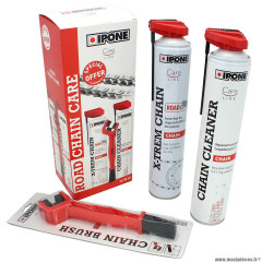 Graisse chaine aérosol marque Ipone x-trem chain road 750ml + 1 spray chain cleaner 750ml + 1 brosse chaine