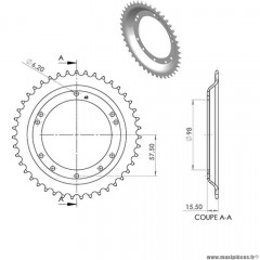 Couronne 21 43 dents (d98) 10 trous pour mobylette 103 grimeca / bernardi