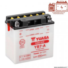 Batterie yb7-a (12n7-4a) 12v8ah (sans acide) marque Yuasa pour maxi-scooter elystar 125 / typhoon / 125 / vespa