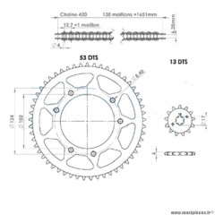 Kit chaine 420 13 / 53 (origine) d102 fix 3x2 marque Afam pour mécaboite derbi senda sm / r drd pro / racing