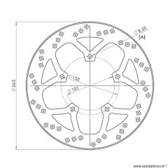 Disque frein avant (diamètre 263) marque NG pour maxi-scooter 125 / 400 / 500 peugeot satelis après 2006