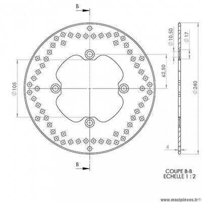 Disque frein arrière (diamètre 240) marque NG pour maxi-scooter 125 honda sh dd après 2009