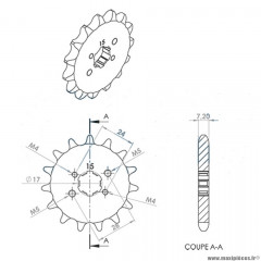 Pignon e15 428 15 dents marque Teknix pour 50 à boite derbi senda / gpr / gsm après 1999