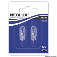 Lampe / ampoule 12v 5w (w5w) wedge neolux temoin t10 (w2.1x9.5d) culot de verre blister x2