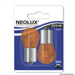Lampe / ampoule 12v 21w (bau15s ergot decale) neolux clignotant orange (blister de 2)
