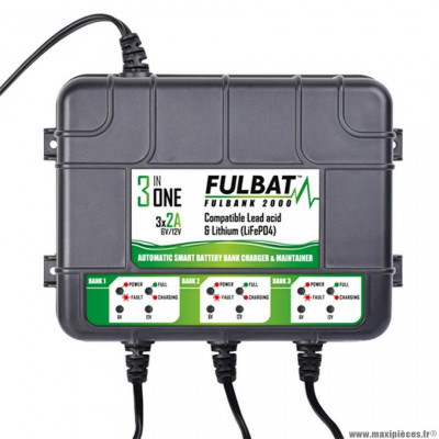 Chargeur batterie marque Fulbat fullbank 2000 3 sorties - 12v 3x2a