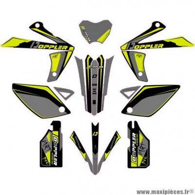 Kit deco/autocollant marque Doppler pour mécaboite rieju mrt/mrt pro/marathon couleur noir/gris/jaune fluo