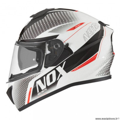 Casque intégral marque Nox double écran n918 meta blanc verni/rouge t53-54 xs