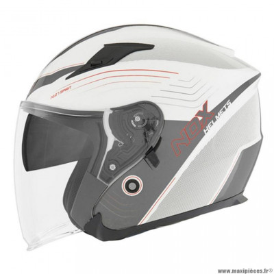 Casque jet marque Nox double écran n128 spirit blanc verni/rouge t55-56 s