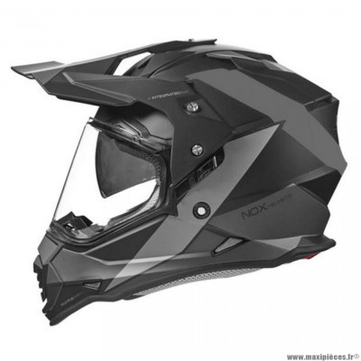 Casque cross marque Nox double écran n312 block noir mat/titanium t53-54 xs