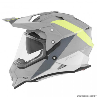 Casque cross marque Nox double écran n312 block gris nardo/jaune fluo t61-62 xl