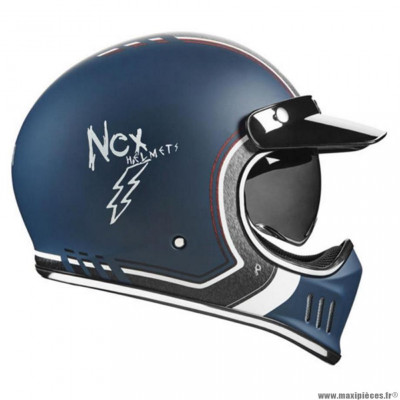 Casque intégral marque Nox vintage écran solaire premium seventy nine bleu mat t53-54 xs