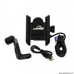 Support téléphone marque Blackway universel alu noir fixation rétroviseur/chargeur inclus