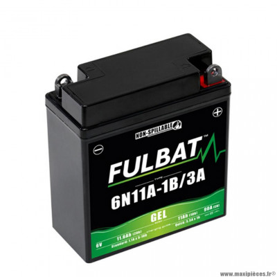 Batterie marque Fulbat 6n11a-1b/3a 6v11ah classic lg121l58 h130 (gel - sans entretien) - activée usine