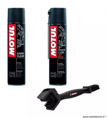 Pack entretien chaine marque Motul c1+c3 off road (400ml x2+brosse nettoyage)