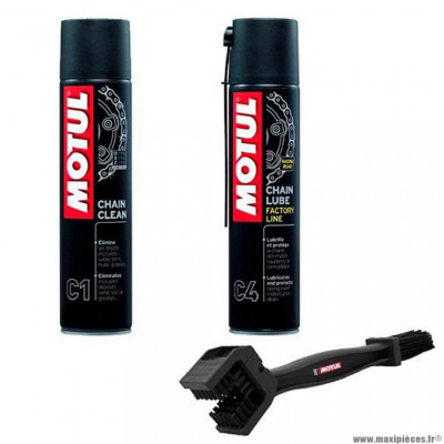 Pack entretien chaine marque Motul c1+c4 road (400ml x2+brosse nettoyage)