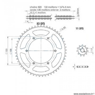 Kit chaine afam pour 50 à boite (420-11x53) : derbi senda sm drd racing