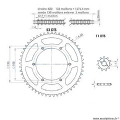 Kit chaine afam pour 50 à boite (420-11x53) : derbi senda sm drd racing