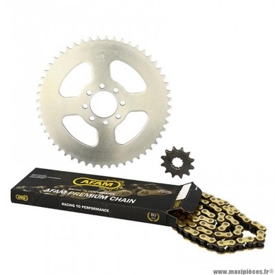 Kit chaine afam pour 50 à boite (420-12x52) : mbk x-limit de 1997 à 2002 démultiplication d'origine .