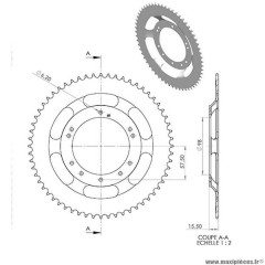 Couronne 103 grimeca / bernardi 60 dents (diamètre 98) 10 trous pour cyclomoteur peugeot