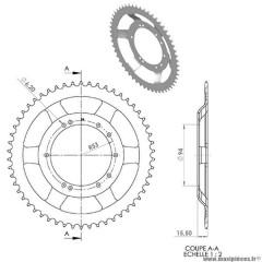 Couronne bts tole 54 dents (diamètre 94) 10 trous pour cyclomoteur peugeot 103