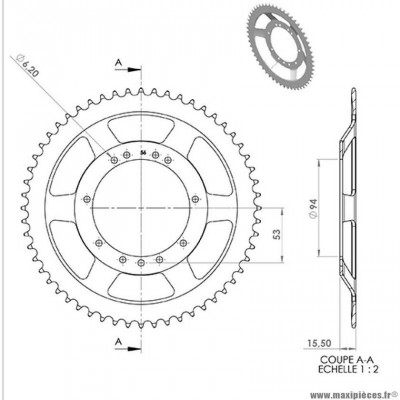 Couronne roue rayons 56 dents (alesage 94mm) 11 trous pour cyclomoteur peugeot 103