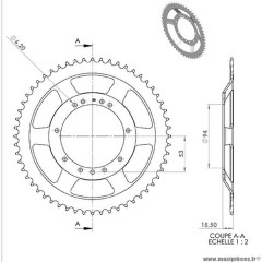 Couronne roue rayons 56 dents (alesage 94mm) 11 trous pour cyclomoteur peugeot 103