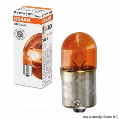 Boite d'ampoules marque OSRAM 12v-10w norme ry10w culot bau15s standard ergots droits orange x10