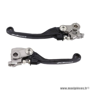 Levier de frein/embrayage off road rétractable/pivot incassable Polisport noir (paire) 2021> pour Moto HONDA CRF R 450 cc, CRF RX 450 cc