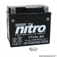 Batterie 12v 5ah ntc5l marque Nitro sla sans entretien prête à l'emploi