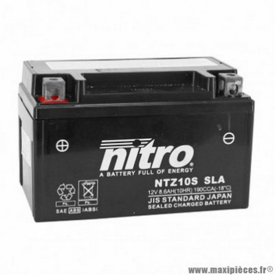 Batterie 12v 8,6ah ntz10s marque Nitro sla sans entretien prête à l'emploi