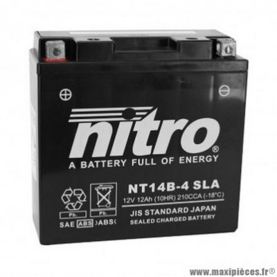 Batterie 12v 14ah nt14b-4 marque Nitro sla sans entretien prête à l'emploi