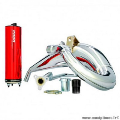 Pot cross chromed marque Voca Racing pour mécaboite derbi 50 senda, senda drd - aprilia 50 rx, sx (passage haut - silencieux alu rouge)