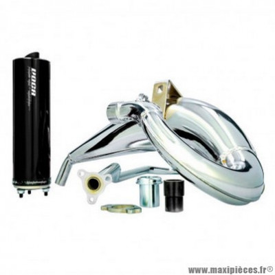 Pot cross chromed marque Voca Racing pour mécaboite derbi 50 senda, senda drd - aprilia 50 rx, sx (passage haut - silencieux alu noir)