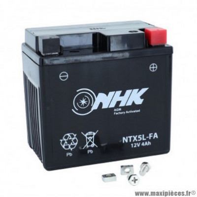 Batterie 12v 4ah ntx5l marque NHK fa sans entretien prête à l'emploi