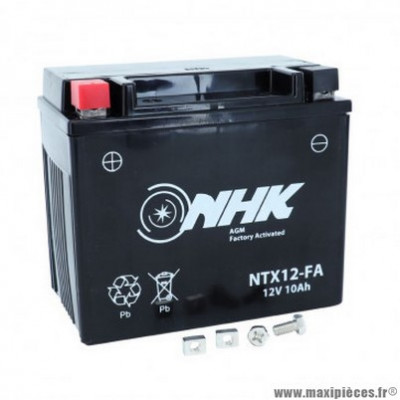 Batterie 12v 10ah ntx12 marque NHK fa sans entretien prête à l'emploi