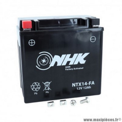 Batterie 12v 12ah ntx14 marque NHK fa sans entretien prête à l'emploi