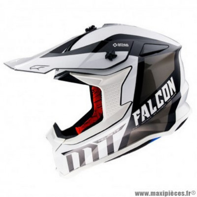 Casque cross adulte marque MT Falcon Warrior couleur blanc brillant taille XXL (boucle double D)