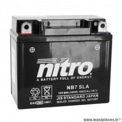 Batterie 12v 8ah nb7 marque Nitro sla sans entretien prête à l'emploi