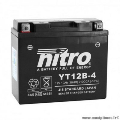 Batterie 12v 10ah nt12b-4 marque Nitro sla sans entretien prête à l'emploi