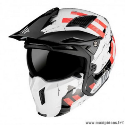 Casque trial marque MT Streetfighter SV Skull couleur blanc nacré brillant taille S (simple écran dark)