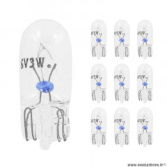 Ampoules (x10) standard 6v 3w culot w2,1x9,5d norme w3w t10 wedge blanc (compteur et clignotants) marque Flosser