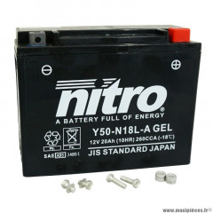 Batterie 12V 20AH n50n18l-a marque Nitro sla (LG205 x L90 x H162mm) (equivalent y50n18l-a - agm - gel)